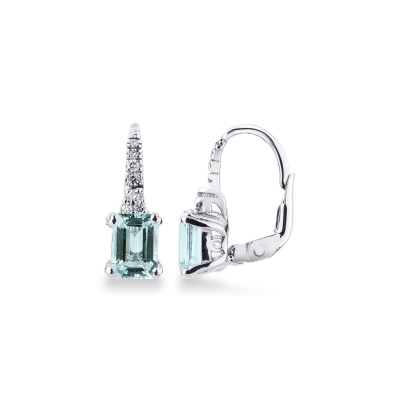 White gold 18k drop earrings with diamonds and aquamarines