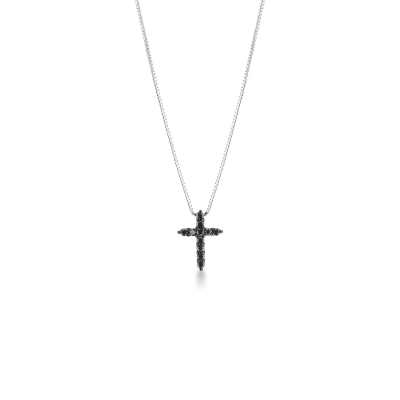 Black diamonds cross pendant in 18k white gold