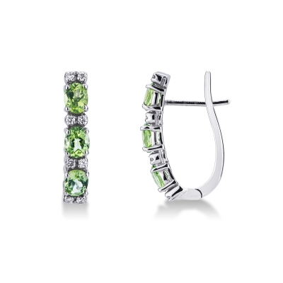 White gold 18k hoop earrings with diamonds and peridots