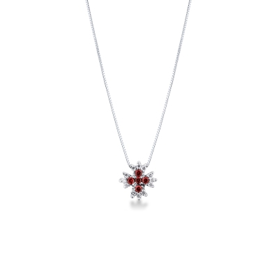 18k white gold necklace with cross in rubies and diamonds