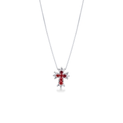 Cross necklace in white gold 750 with rubies and diamonds