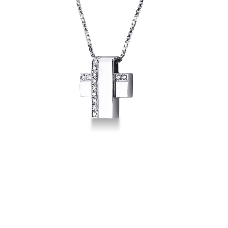 Cross pendant in 18k white gold with 2 rows of diamonds Cross pendant in 18k white gold with 2 rows of diamonds