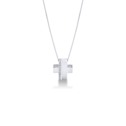 Cross pendant in 18k white gold with 2 rows of diamonds