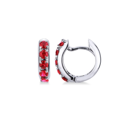 18k white gold hoop earrings with five rubies and diamonds