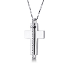 Cross pendant in 18k white gold with a row of diamonds 2