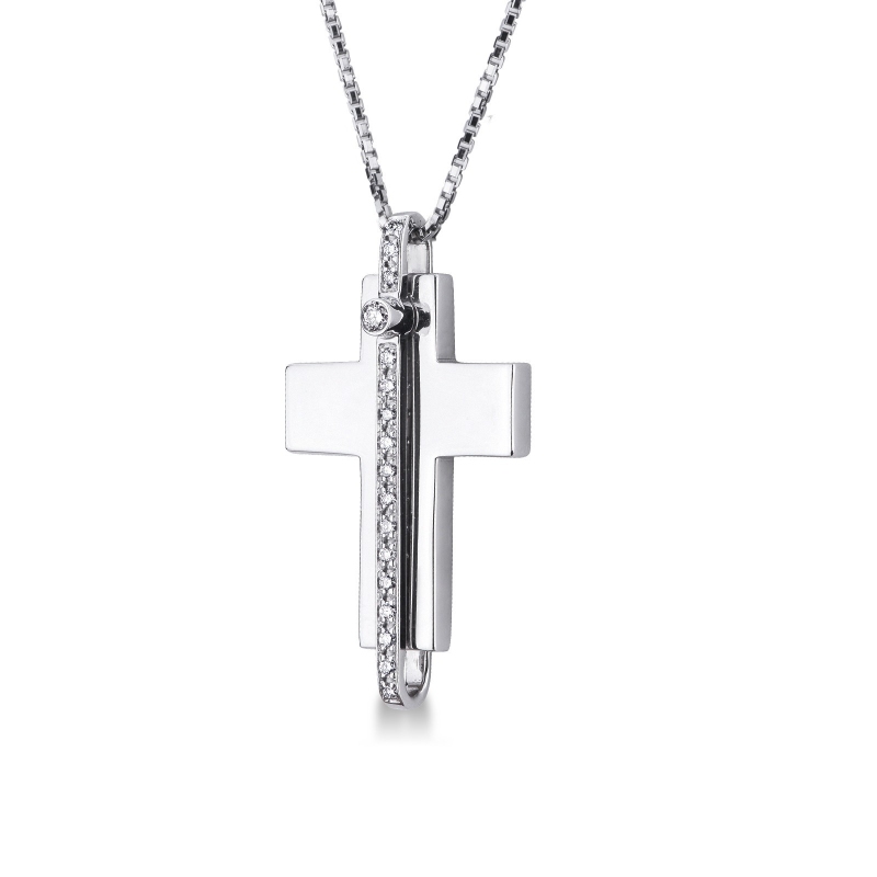 Cross pendant in 18k white gold with a row of diamonds Cross pendant in 18k white gold with a row of diamonds
