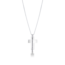 Cross pendant in 18k white gold with a row of diamonds