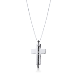 Necklace in white gold 18k with black diamonds cross pendant