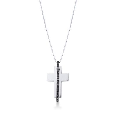 Necklace in white gold 18k with black diamonds cross pendant