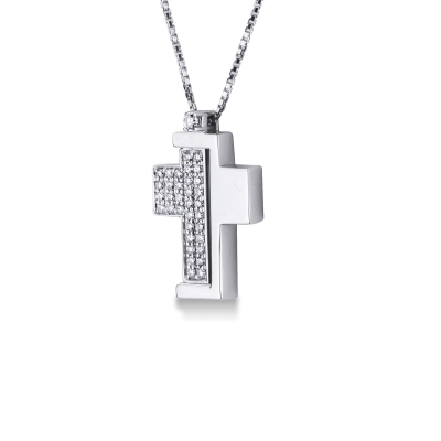 Cross pendant with diamonds, modern style