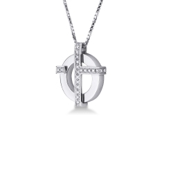 750 white gold necklace with circle and cross in diamonds 2
