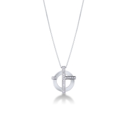 750 white gold necklace with circle and cross in diamonds