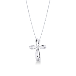 Rounded cross necklace in white gold 18k with diamonds