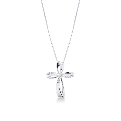 Rounded cross necklace in white gold 18k with diamonds