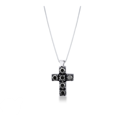 Cross pendant with black diamonds