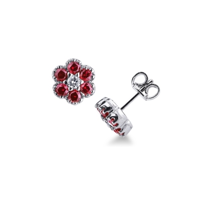 18k white gold cluster earrings with rubies and diamonds