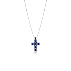 Cross pendant with blue sapphires