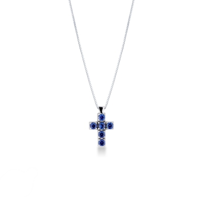 Cross pendant blue sapphires