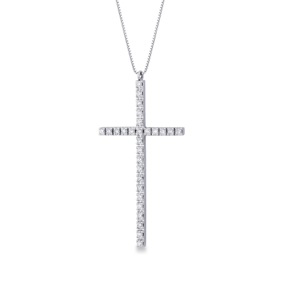 Diamond cross necklace in 18k white gold