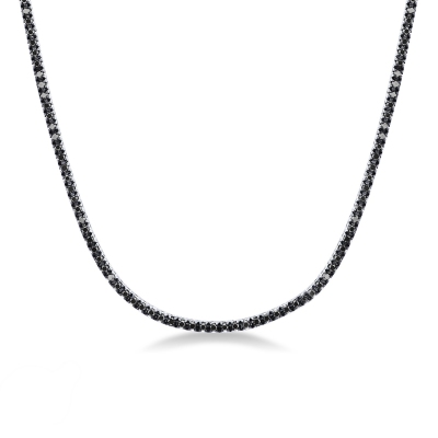 Tennis necklace in 18k white gold with black diamonds