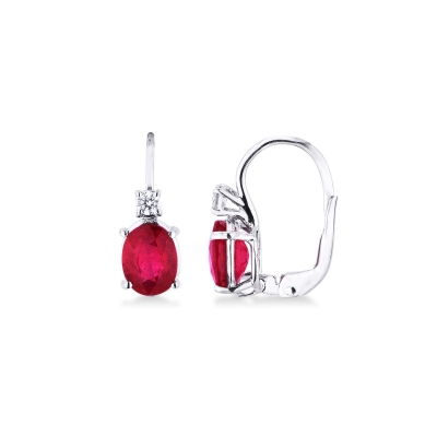 White gold 18k earrings with diamonds and rubies oval cut 