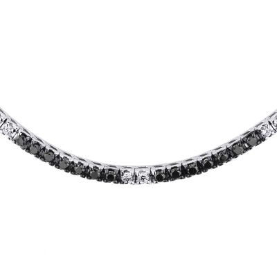 Black and white diamond tennis necklace in 18k white gold