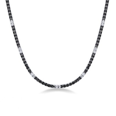 Black and white diamond tennis necklace in 18k white gold