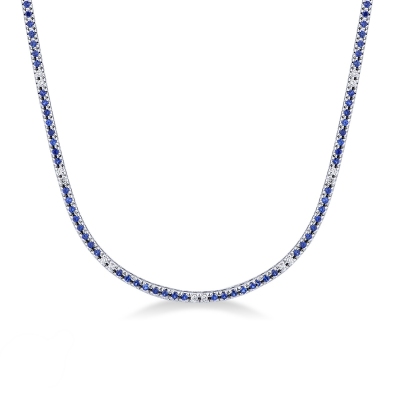 750 white gold tennis with blue sapphires and diamonds