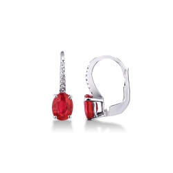 White gold 18k drop earrings with rubies oval cut and diamonds