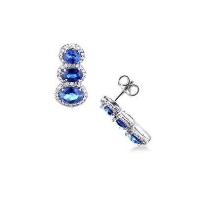 Blue sapphires and diamonds earrings in white gold 750