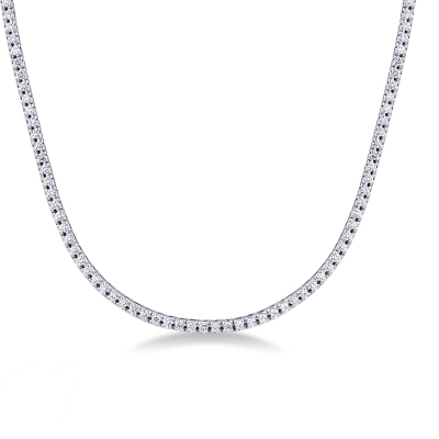 Tennis necklace in 18k white gold with round cut diamonds