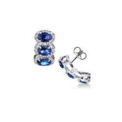 White gold 18k earrings with blue sapphires oval cut and diamonds