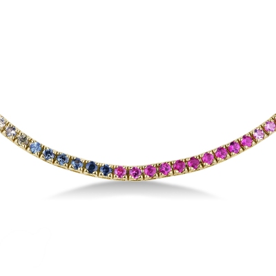 Tennis necklace in yellow gold 18k with multicolor sapphires