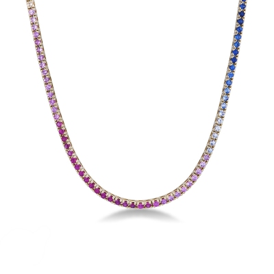 Tennis necklace in yellow gold 18k with multicolor sapphires