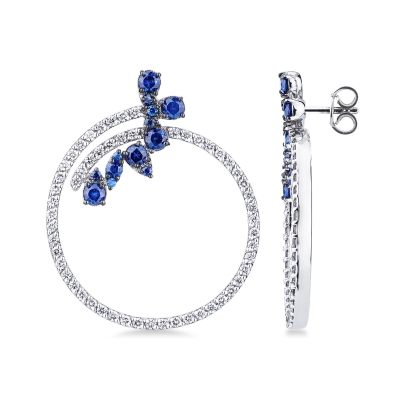 Hoop earrings in white gold 18k with blue sapphires and diamonds
