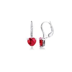 18k white gold pendant earrings with heart ruby and diamonds