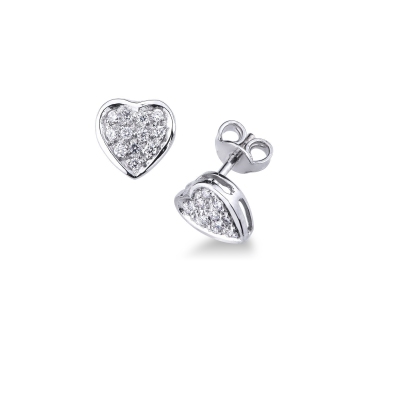 Heart earrings with diamond pavè in 18k white gold