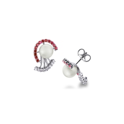 White gold 18k earrings with pearls, rubies and diamonds