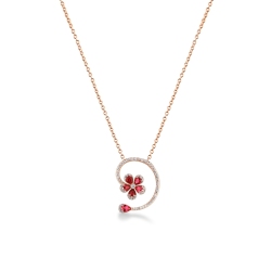 Flower necklace in rose gold 18k with rubies and diamonds