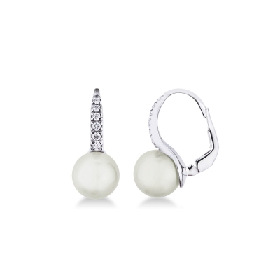 White gold 18k prong setting earrings with pearls and diamonds 