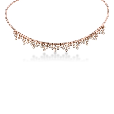 18k rose gold fancy necklace with diamonds setted on full bezels