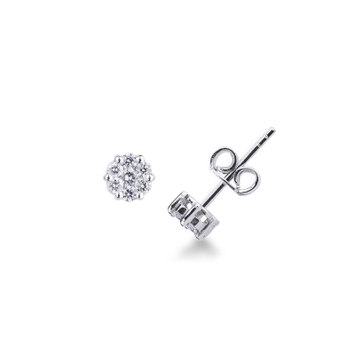 18k white gold diamonds pavé stud earrings illusion