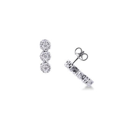 White gold 18k stud earrings with three diamonds flowers