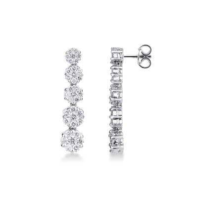 White gold 18k stud earrings with 5 diamonds flowers 