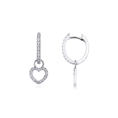 Earrings in white gold 18k with heart diamonds pendant