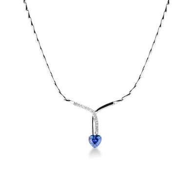 18k white gold necklace with heart blue sapphire and diamonds
