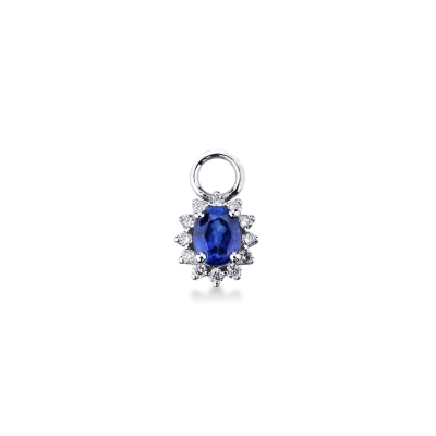 Halo charm with blue sapphire and diamonds