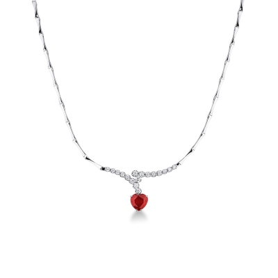 Heart Ruby and diamonds necklace in white gold 750