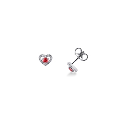 Halo diamonds and ruby earrings in white gold 18k