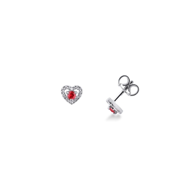 Halo diamonds and ruby earrings in white gold 18k